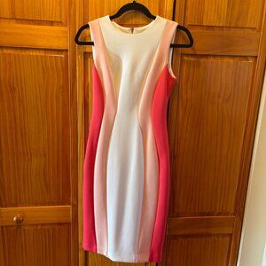 Calvin Klein Sleeveless Colorblock Mini Dress in White, Pink, Coral